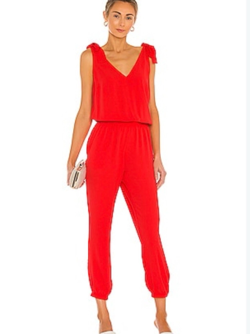 Amanda Uprichard Bright Red V-Neck Tie-Shoulder Jumpsuit NWOT M